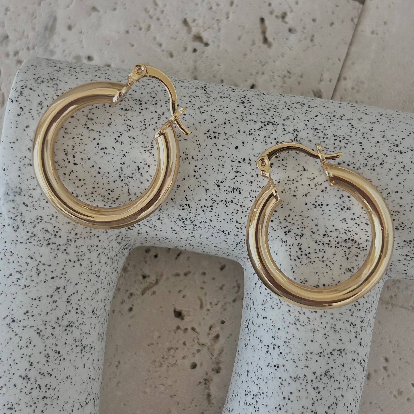 Thick Hoop Earrings 18k Gold Filled 25mm Lightweight