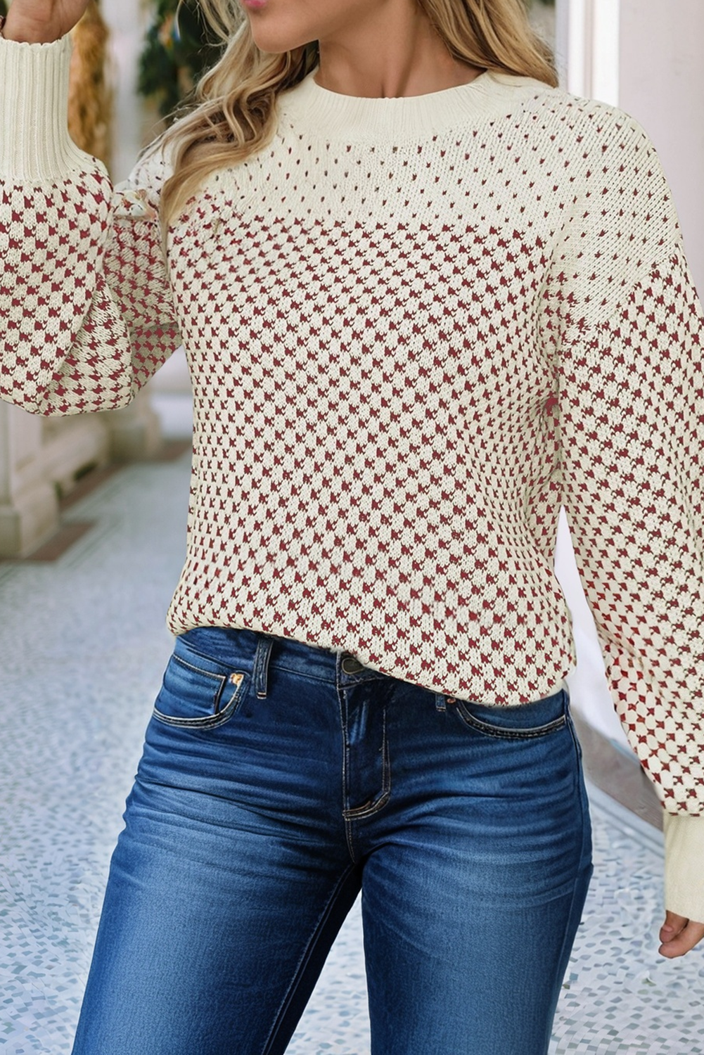 Pattern Lantern Sleeve Sweater