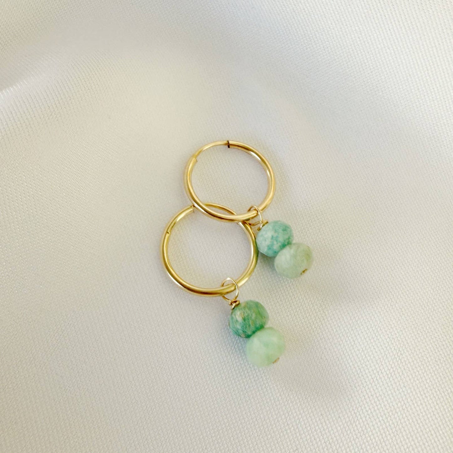 Palm Amazonite Charm Hoops Earrings Gold Filled 2-In-1