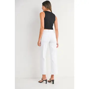 JBD White Straight Leg Jeans w/ Raw Hem