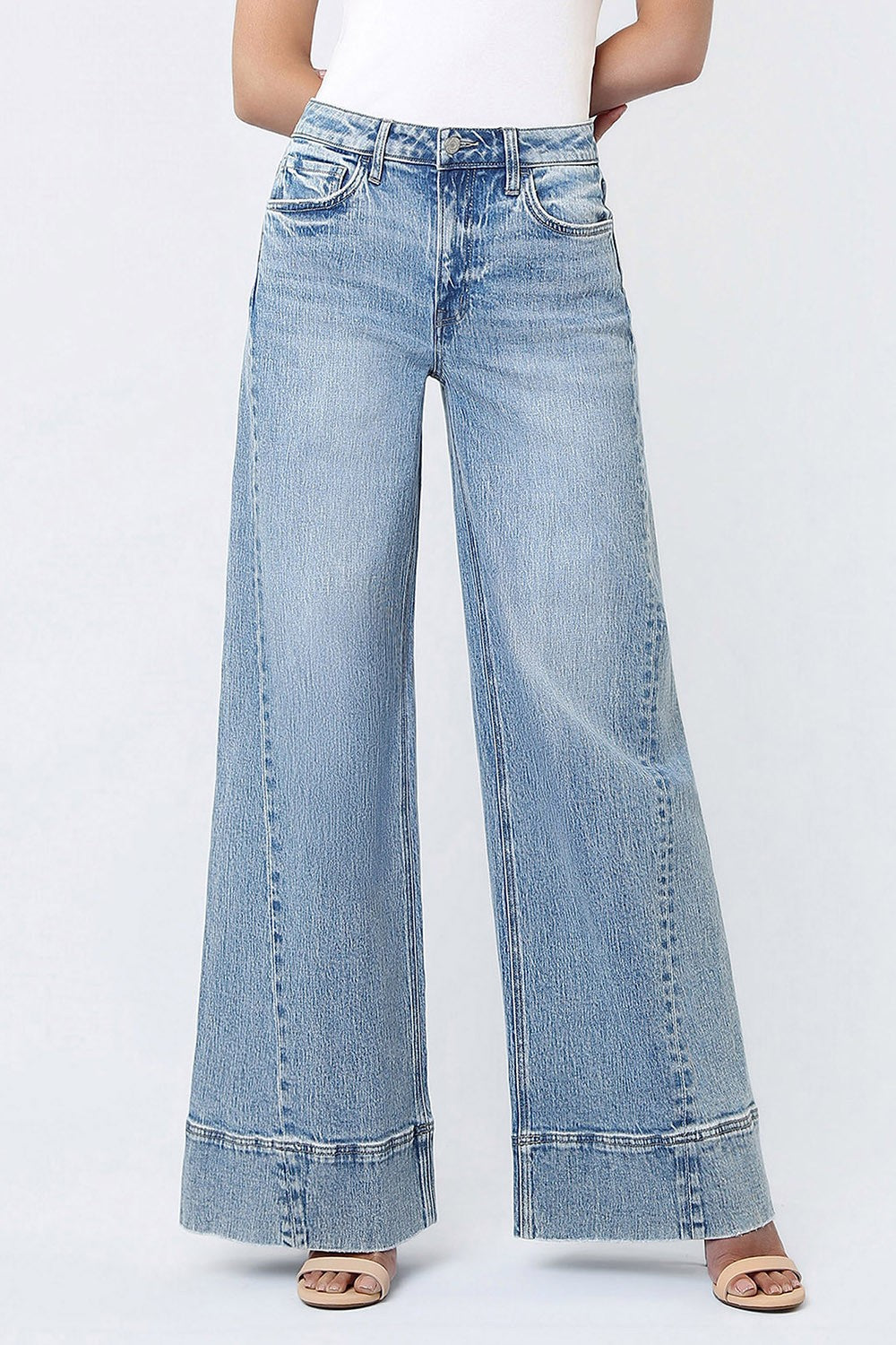 Vervet HIGH RISE METAL BUCKLE TRIM WIDE LEG JEANS