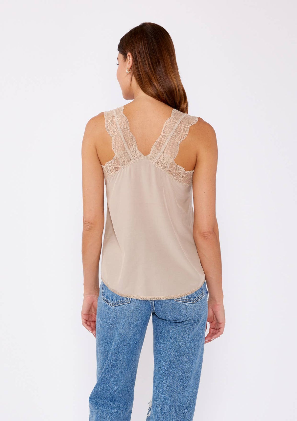 Scallop Lace Trim V Neck Tank Top