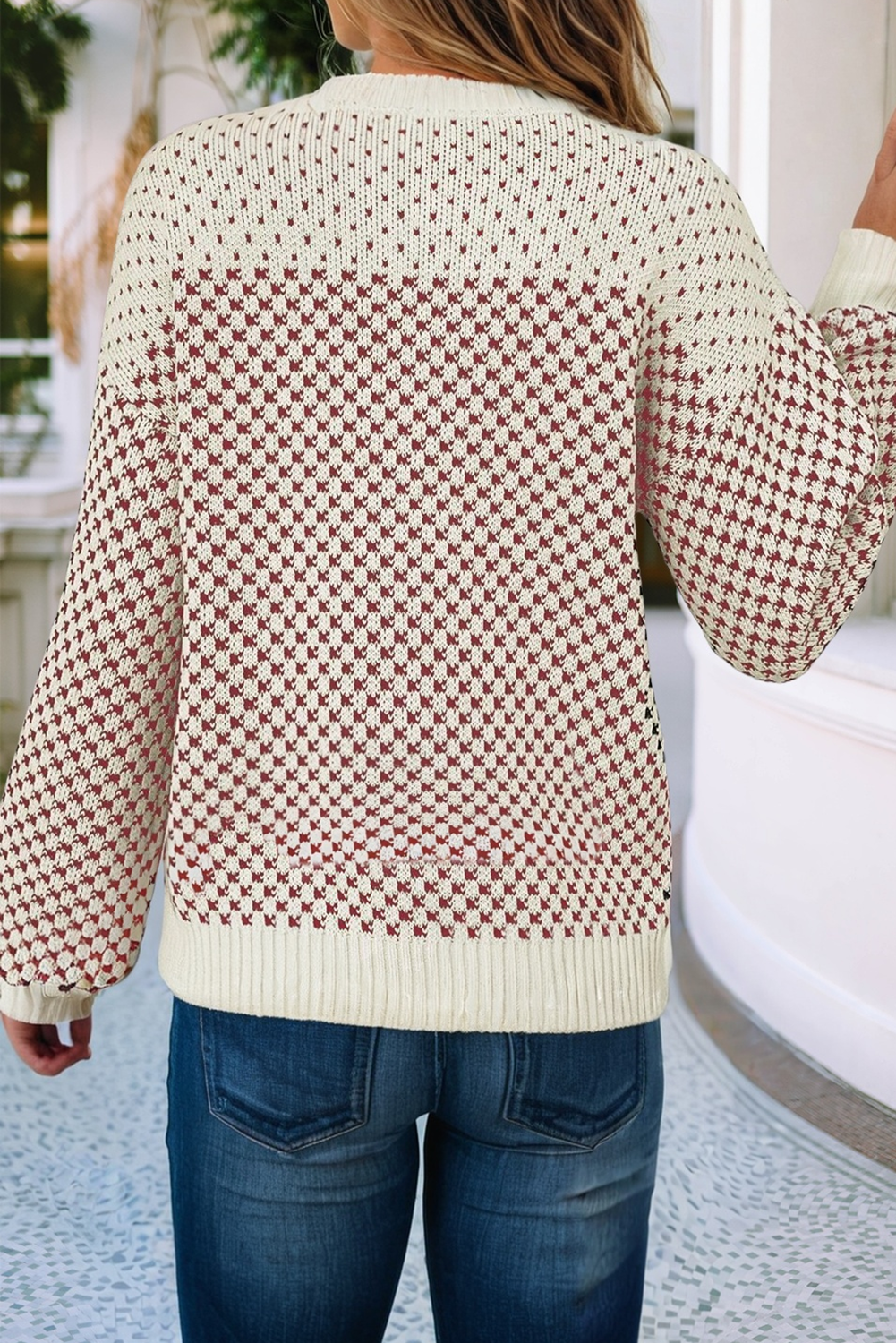 Pattern Lantern Sleeve Sweater
