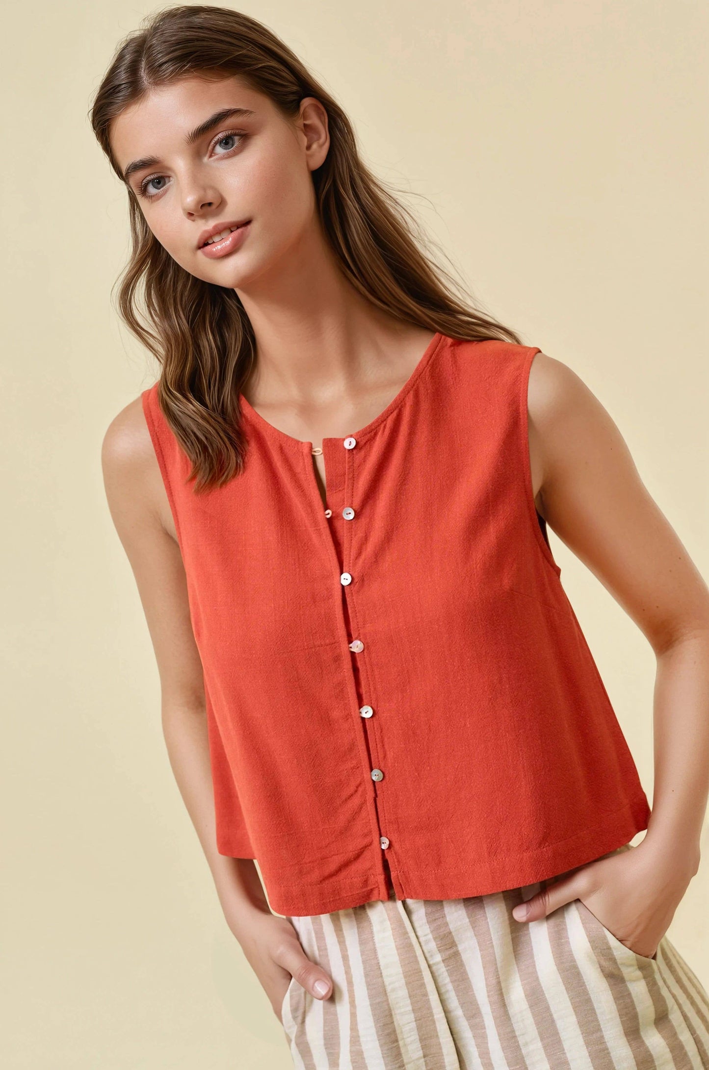 Linen button tank