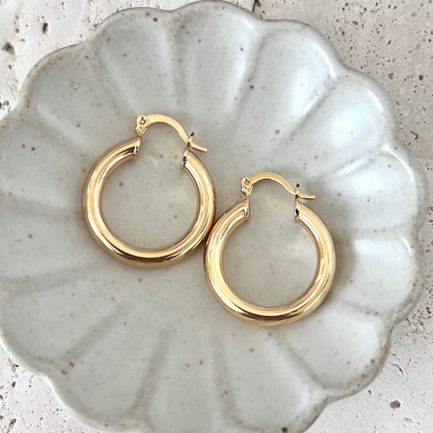 Thick Hoop Earrings 18k Gold Filled 25mm Lightweight 