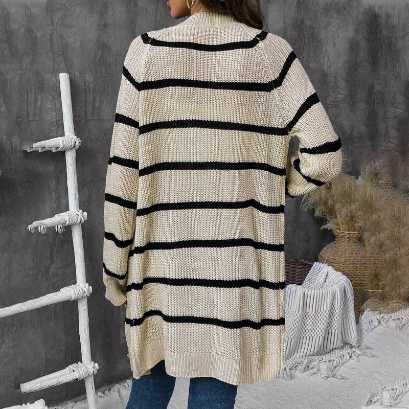 Chic Striped Buttoned Cardigan Sweater