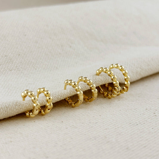 18K Gold Filled Mini Beaded Clicker Hoop Earrings – Hypoallergenic, Handcrafted in Brazil