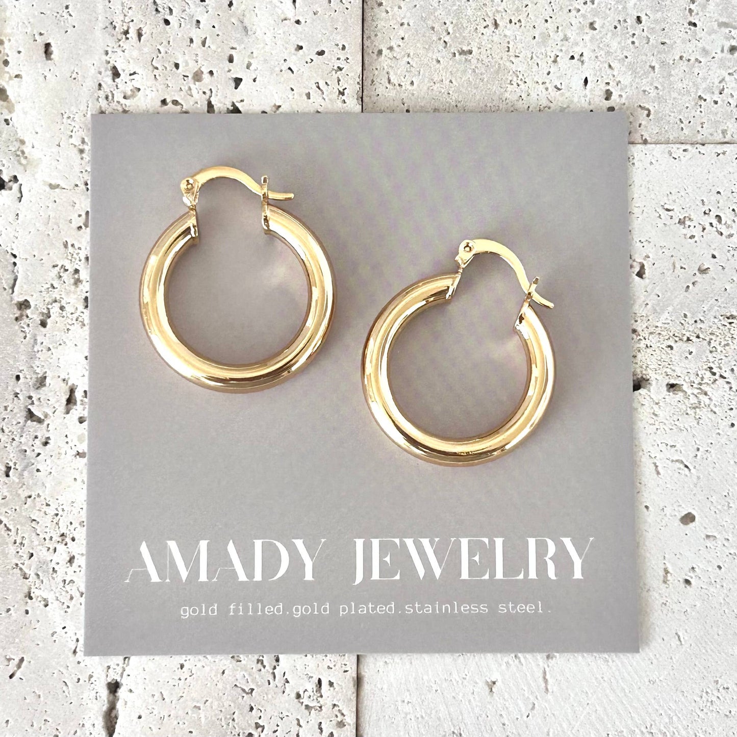 Thick Hoop Earrings 18k Gold Filled 25mm Lightweight 