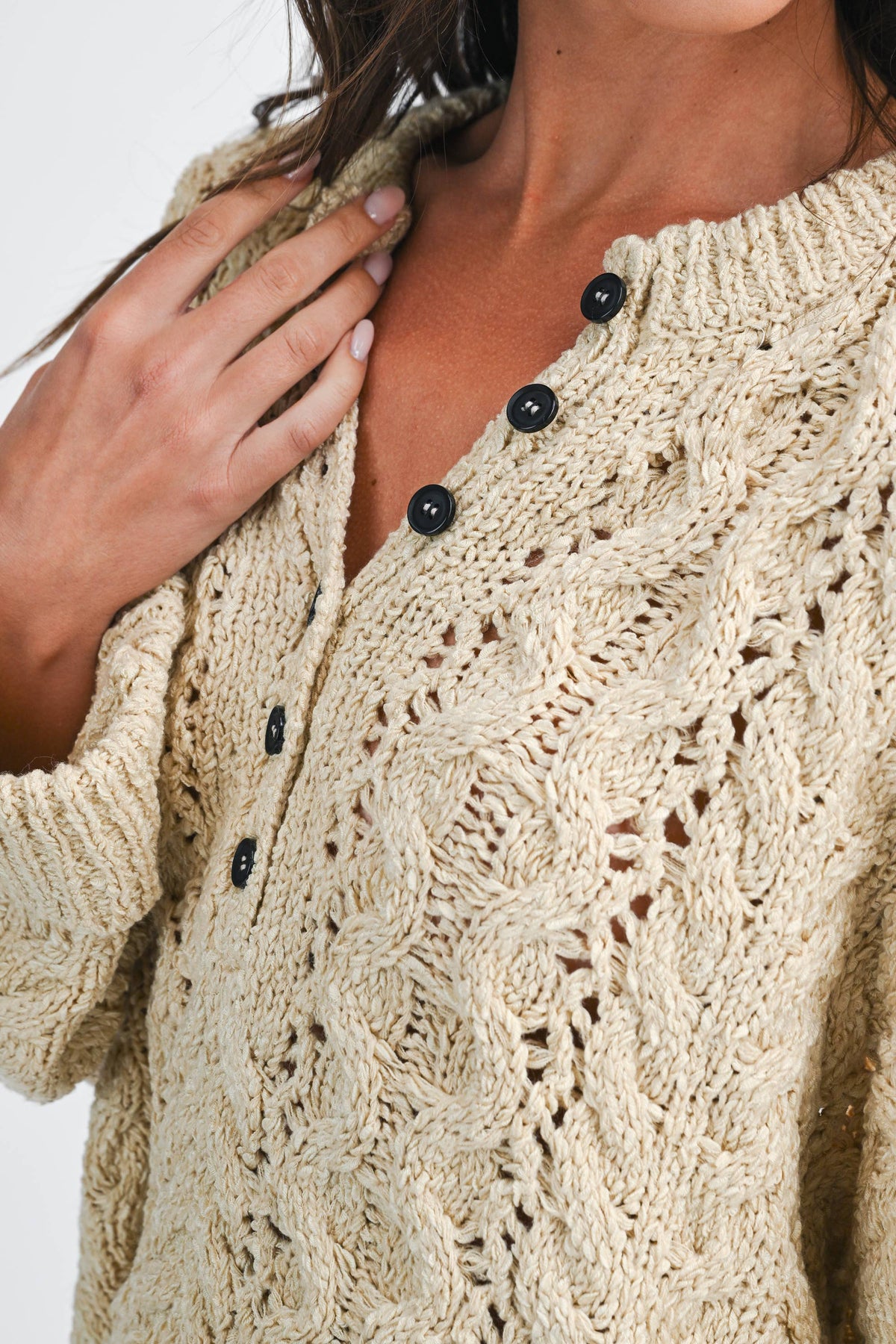 Cropped Henley Knit Sweater