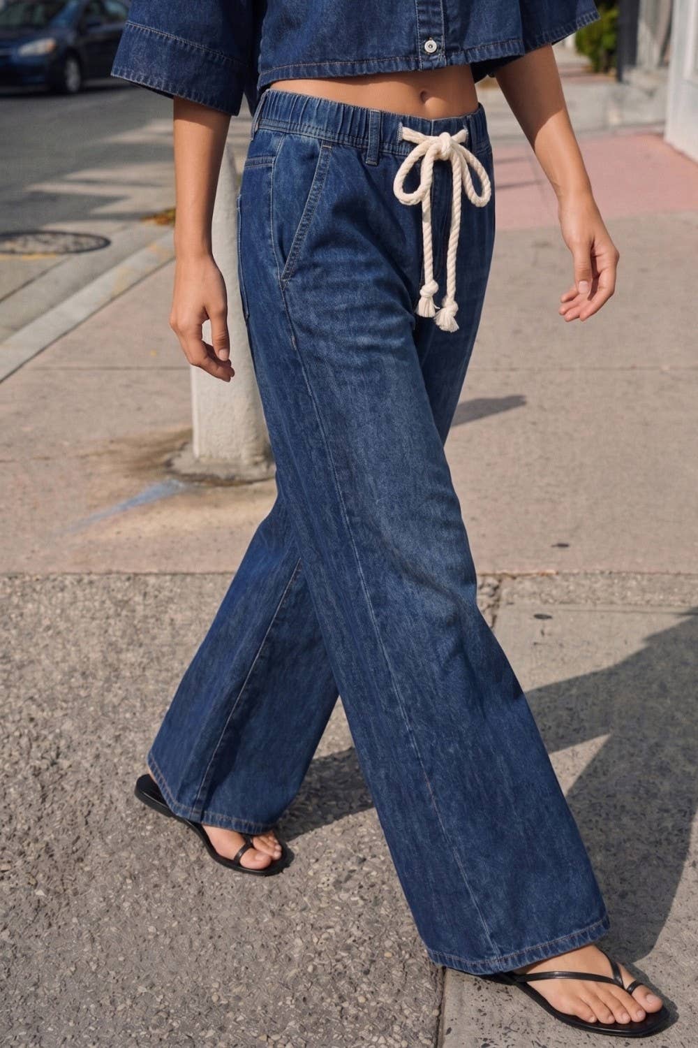 Wide Leg Drawstring TENCEL Denim Pants – Women's High Waist Casual Trousers
