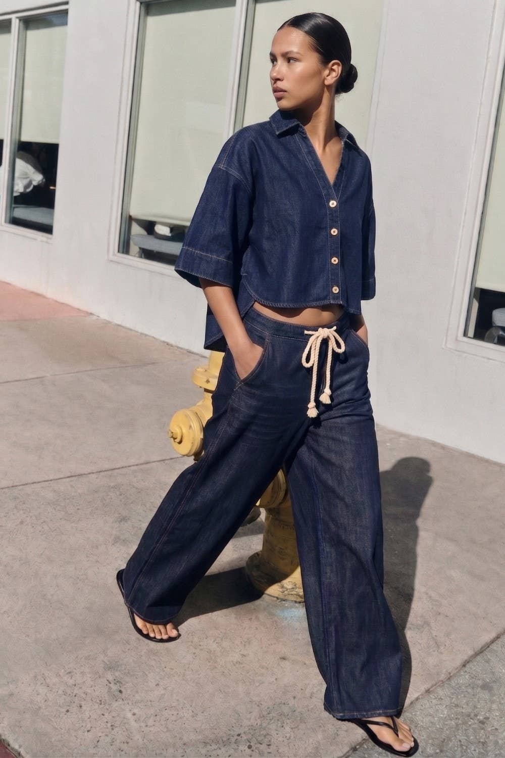 Wide Leg Drawstring TENCEL Denim Pants – Women's High Waist Casual Trousers