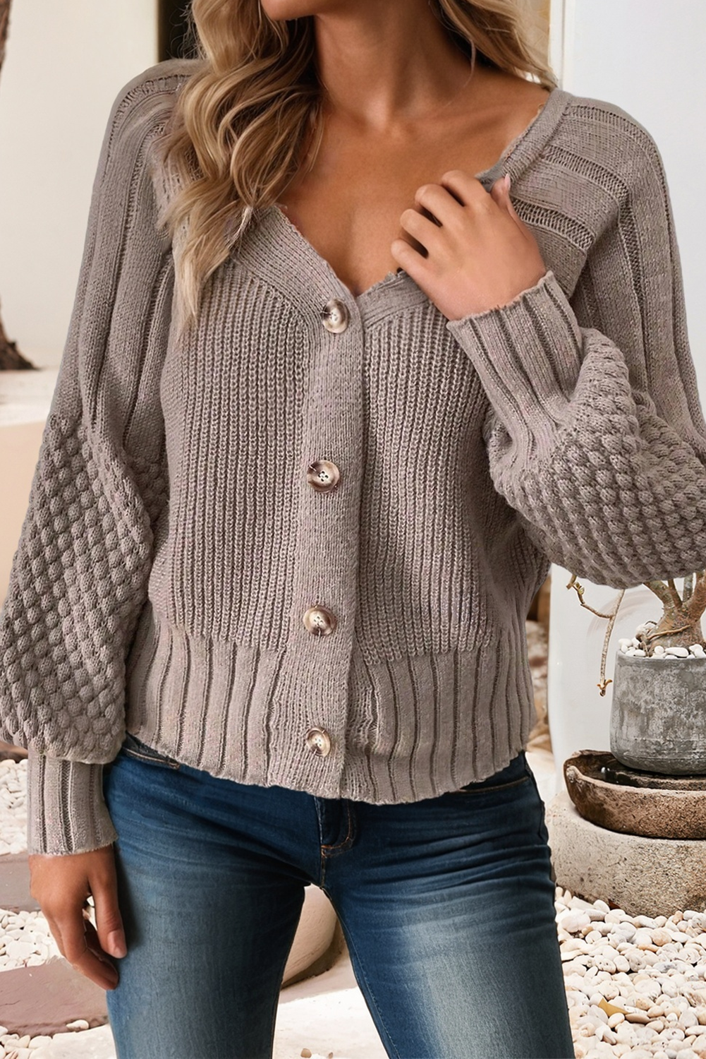 Button V Neck Sweater