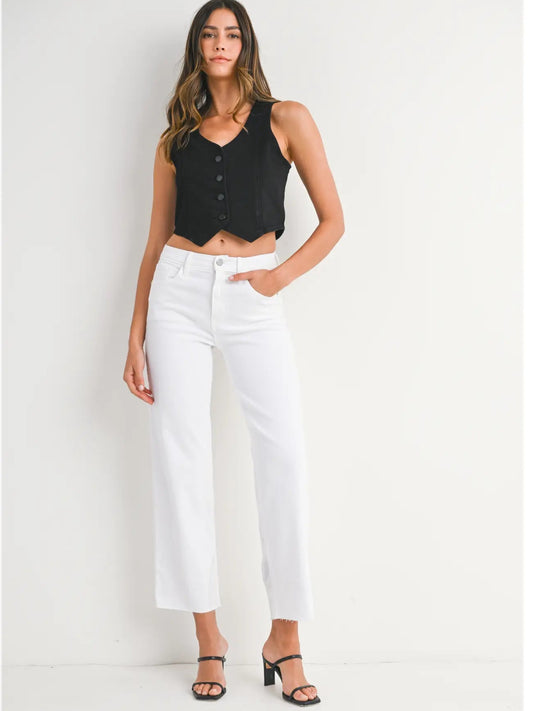 JBD White Straight Leg Jeans w/ Raw Hem