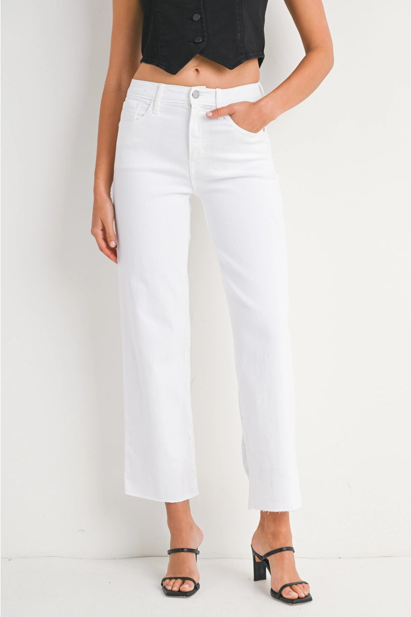 JBD White Straight Leg Jeans w/ Raw Hem