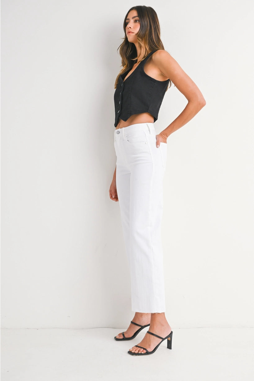 JBD White Straight Leg Jeans w/ Raw Hem