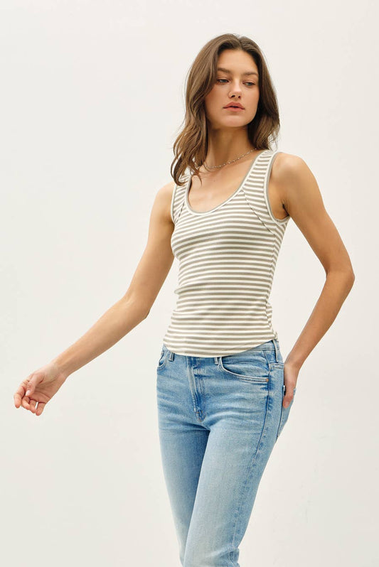 Khaki stripe tank Top