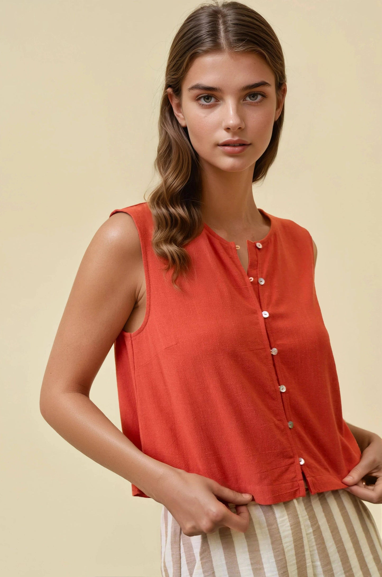 Linen button tank