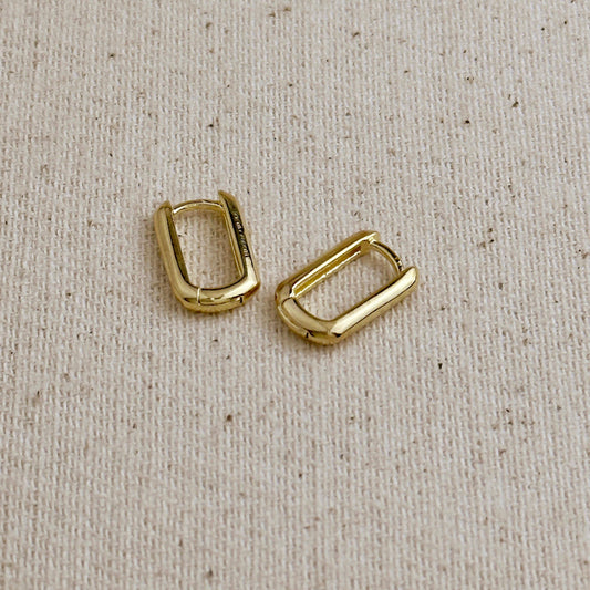 18K Gold Oblong Mini Hoop Earrings – Hypoallergenic Everyday Hoops, Handcrafted in Brazil