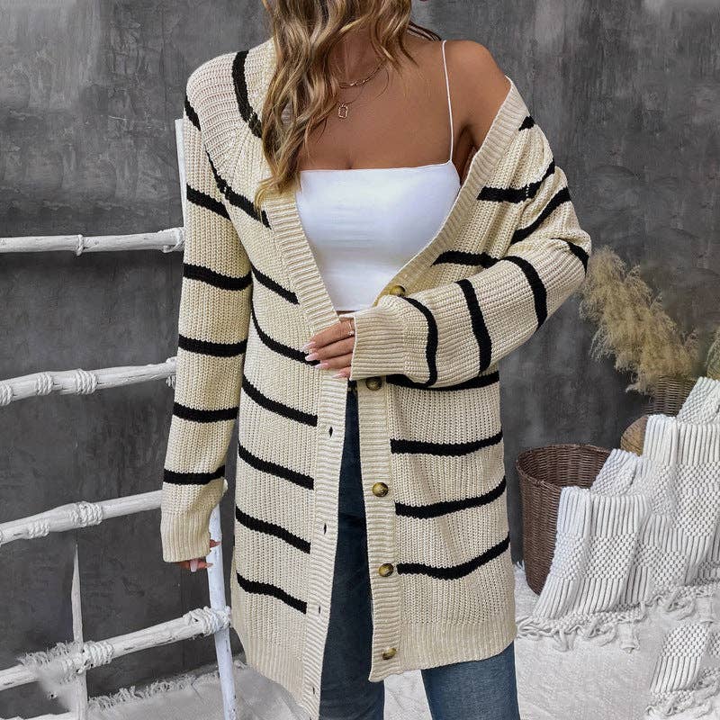 Chic Striped Buttoned Cardigan Sweater