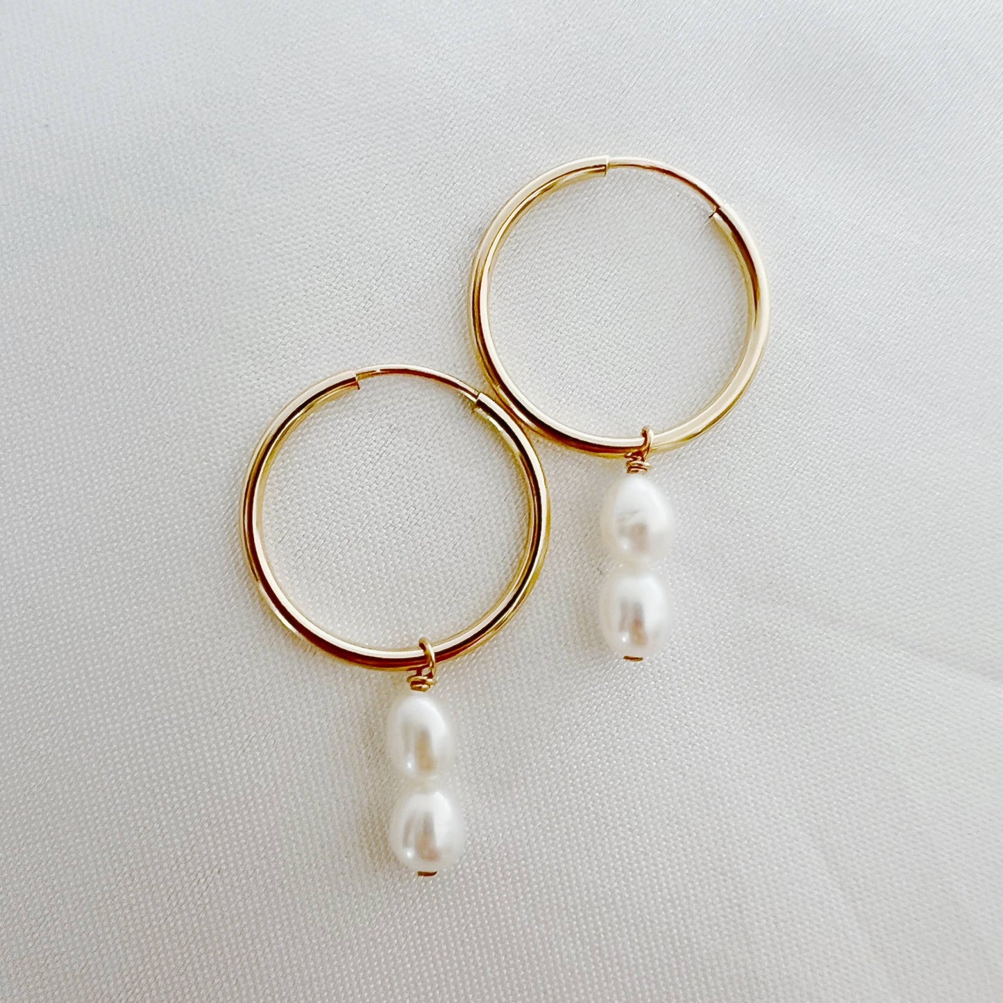 Lani Pearl Charm Hoops Earrings Gold Filled 2-In-1