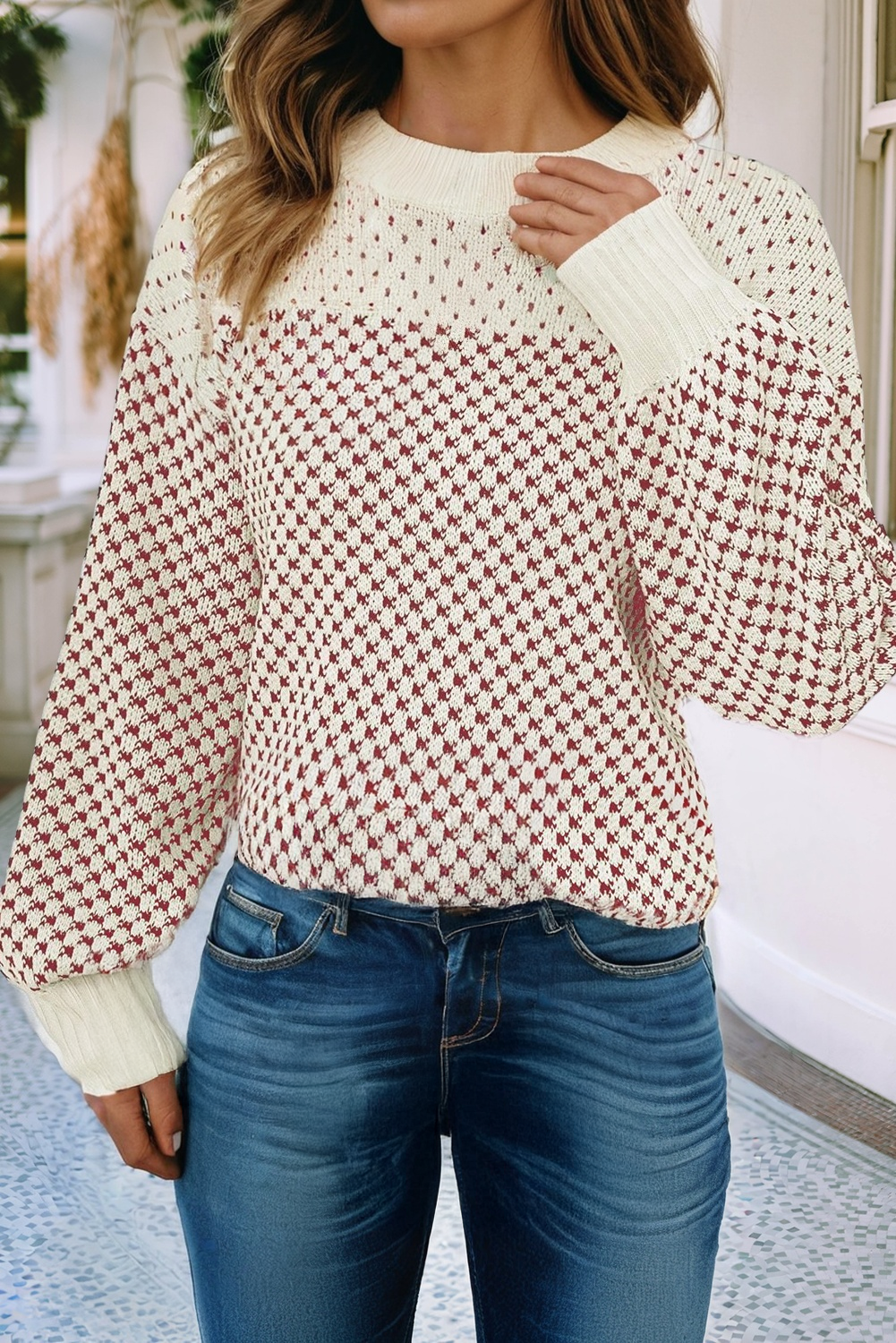 Pattern Lantern Sleeve Sweater