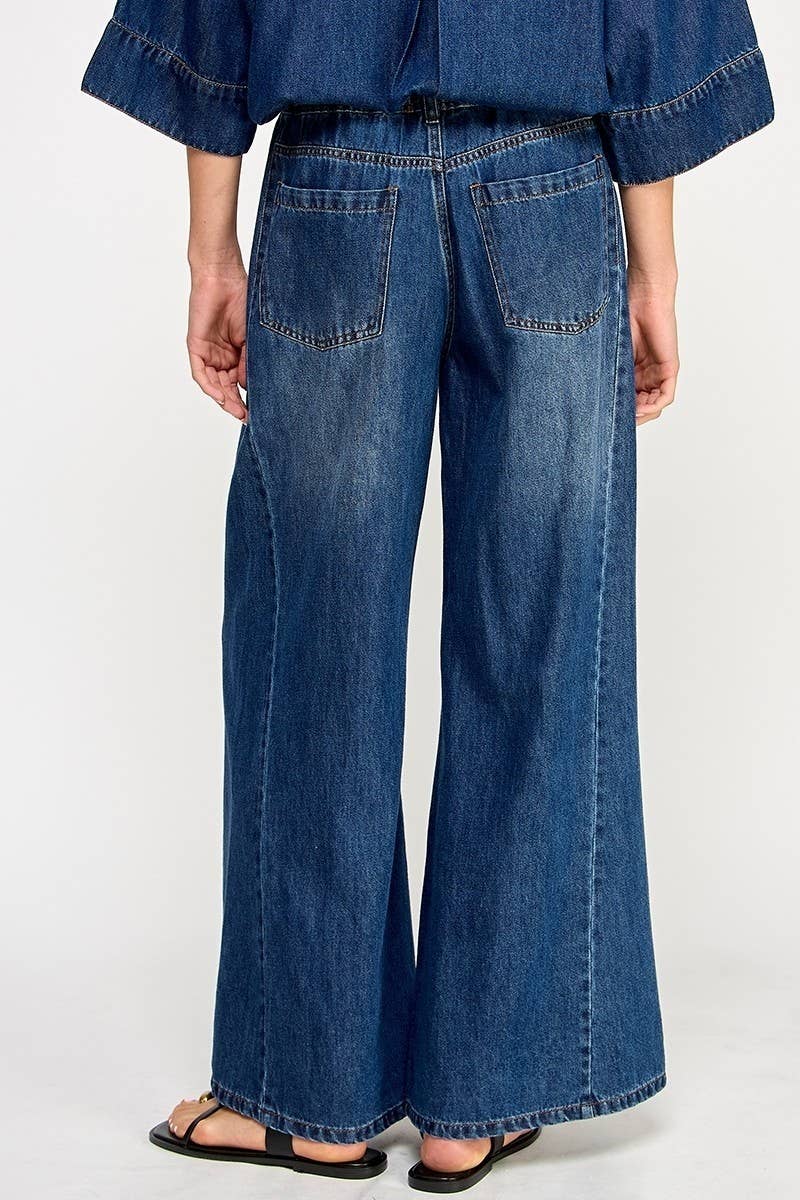 Wide Leg Drawstring TENCEL Denim Pants – Women's High Waist Casual Trousers